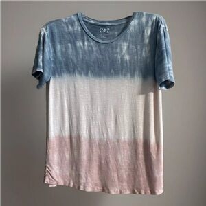 24/7 Maurices Shirt Womens X Small Blue Pink Tie Dye Short Sleeve Tshirt Casual